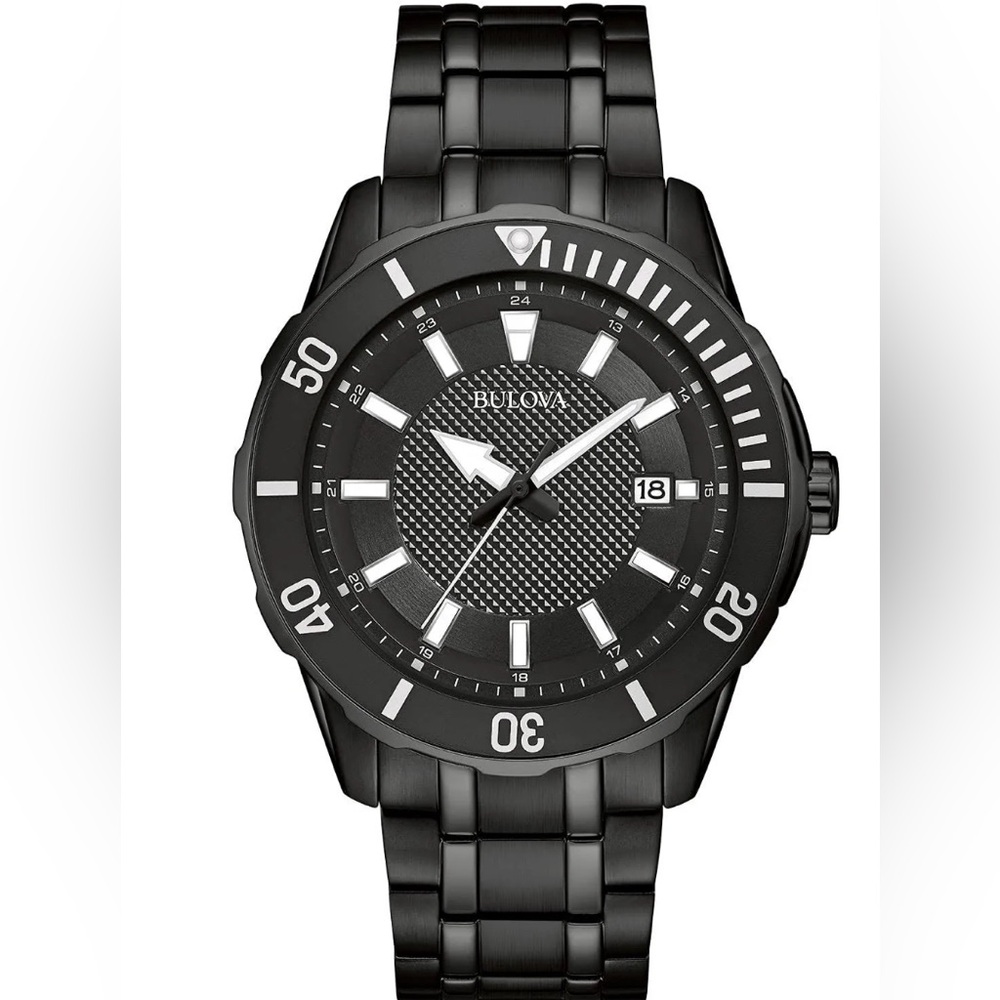 Bulova Men's Classic Sport Black Ion Plated Stainless Steel 3 Hand Date Calendar
